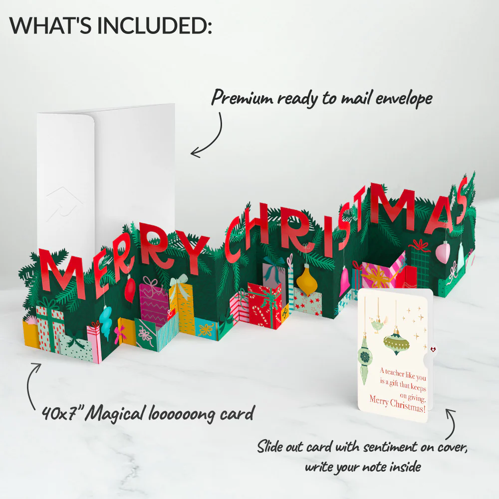 Under the Tree Merry Christmas Loooooong Card™ (Expands to 2 feet) and Sentiment Set for Teacher - Image 2
