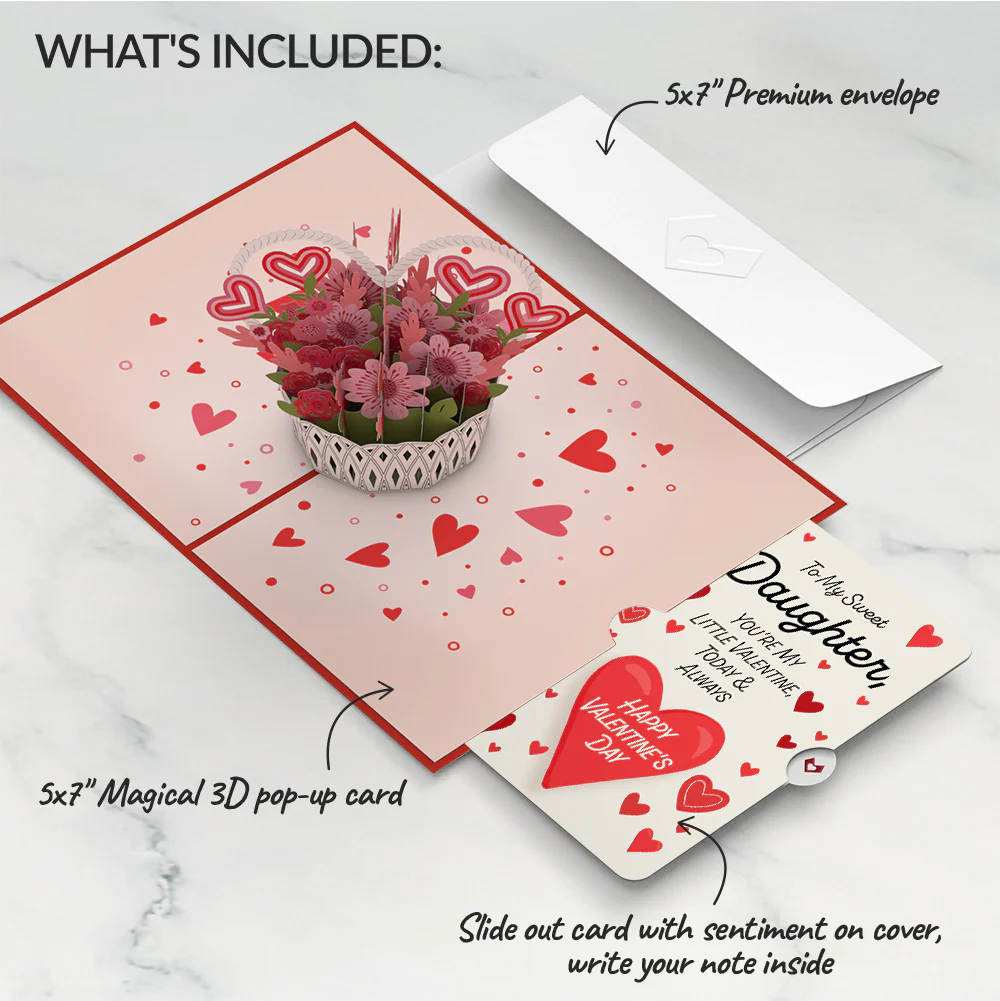 Valentine's Day Basket Pop-Up Card and Sentiment Set for Daughter - Image 2