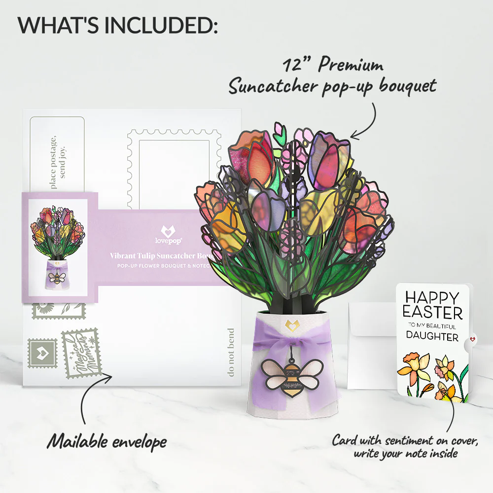 Vibrant Tulip Easter Suncatcher Bouquet and Sentiment Set for Daughter - Image 2