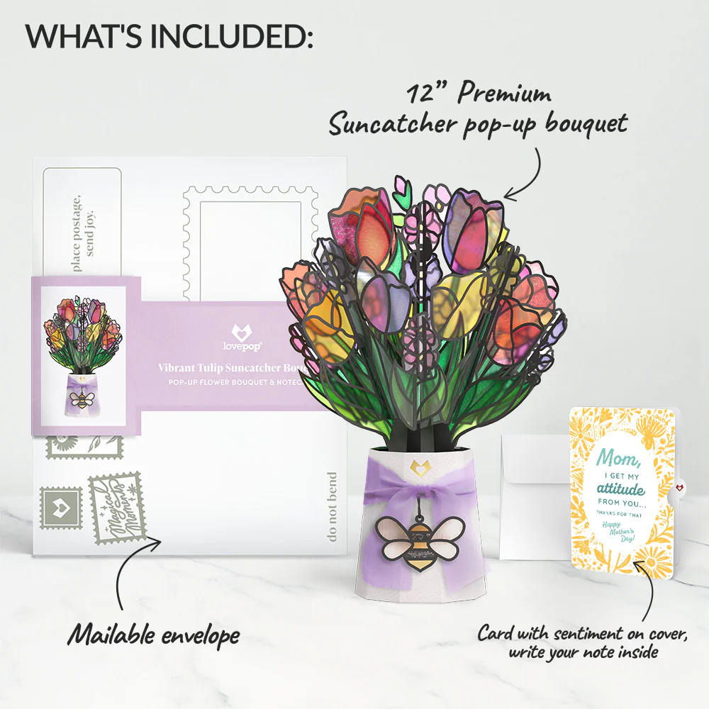 Vibrant Tulip Mother’s Day Suncatcher Bouquet and Sunny Bloom Sentiment Set for Mom - Image 2