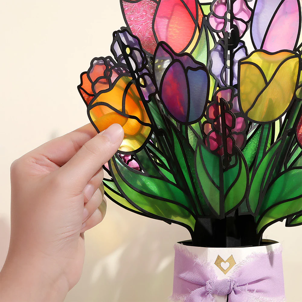 Vibrant Tulip Mother’s Day Suncatcher Bouquet and Vintage Blossom Sentiment Set for Mom - Image 3