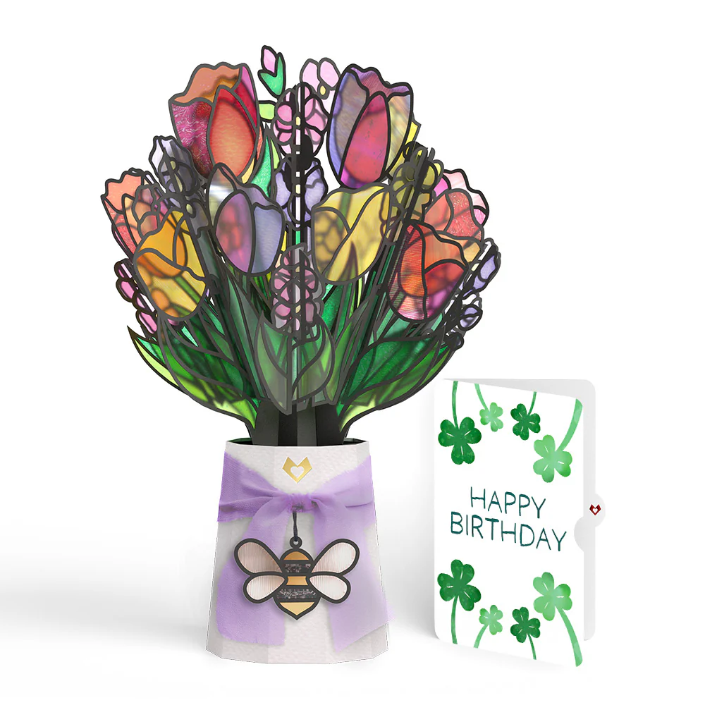 Vibrant Tulip Birthday Suncatcher Bouquet and Sentiment Set