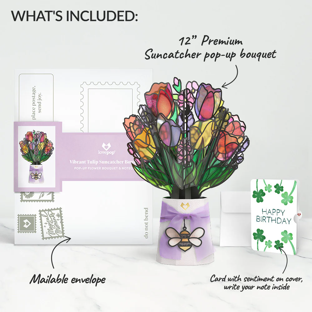 Vibrant Tulip Birthday Suncatcher Bouquet and Sentiment Set - Image 2