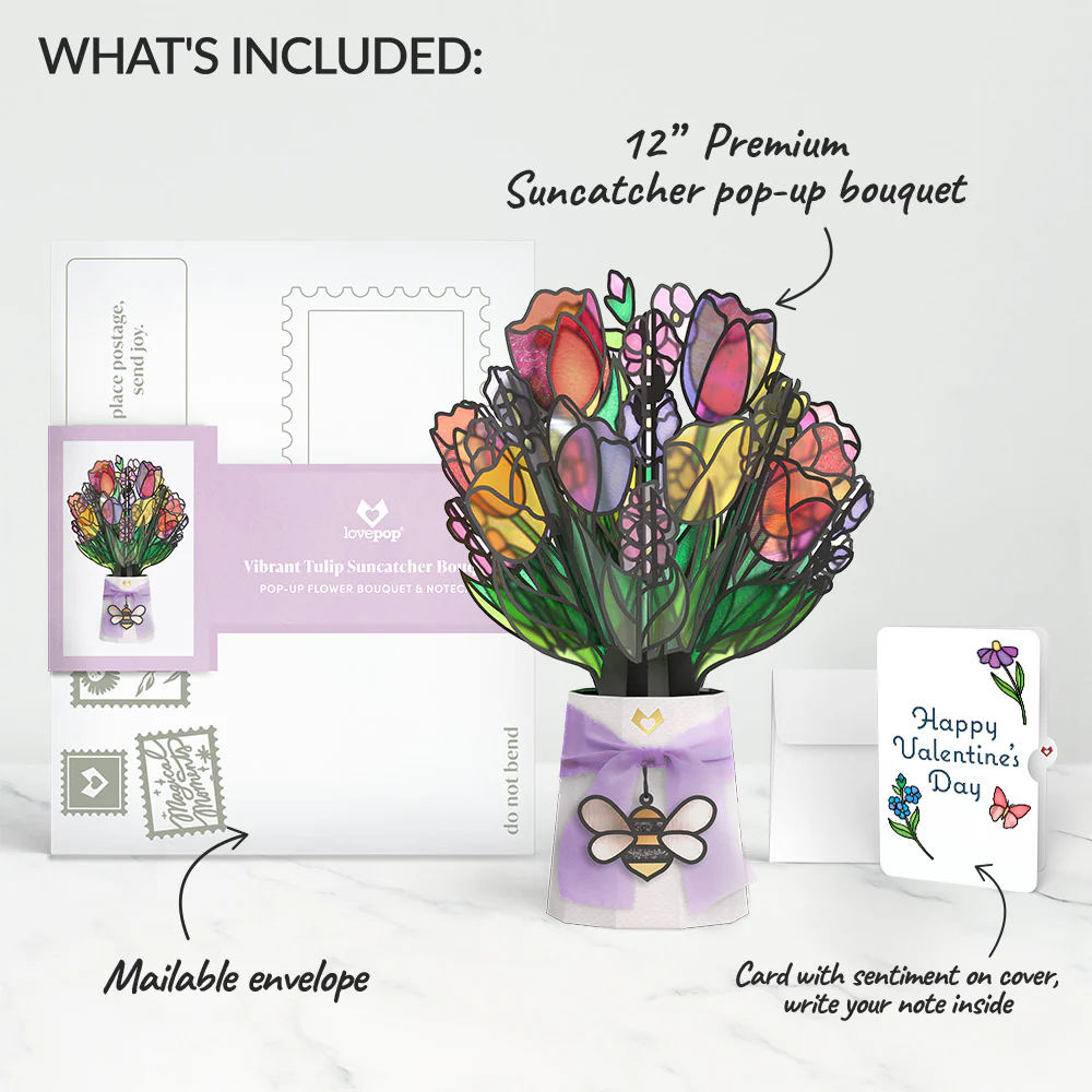 Vibrant Tulip Valentine Suncatcher Bouquet and Sentiment Set - Image 2