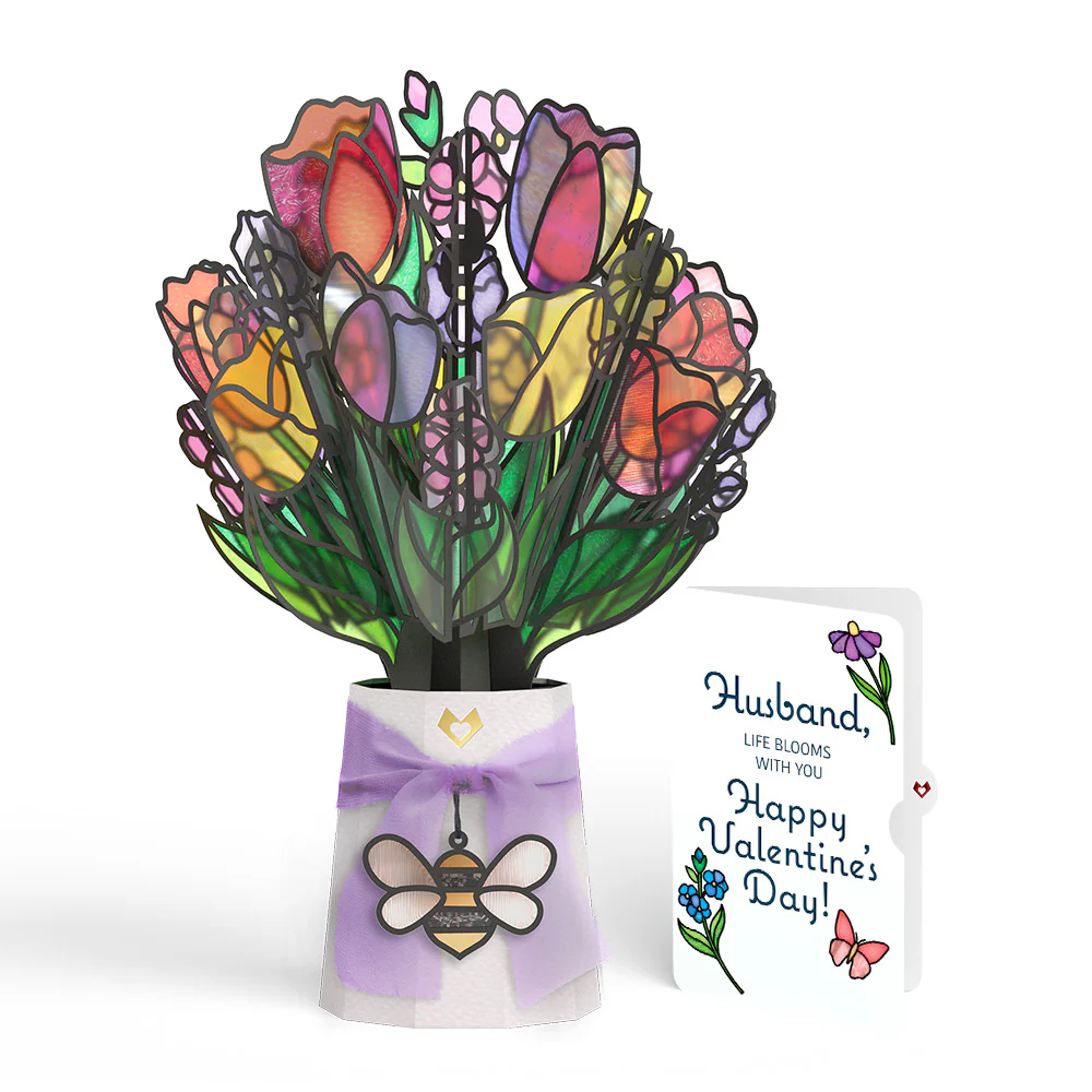 Vibrant Tulip Valentine Suncatcher Bouquet and Sentiment Set for Husband