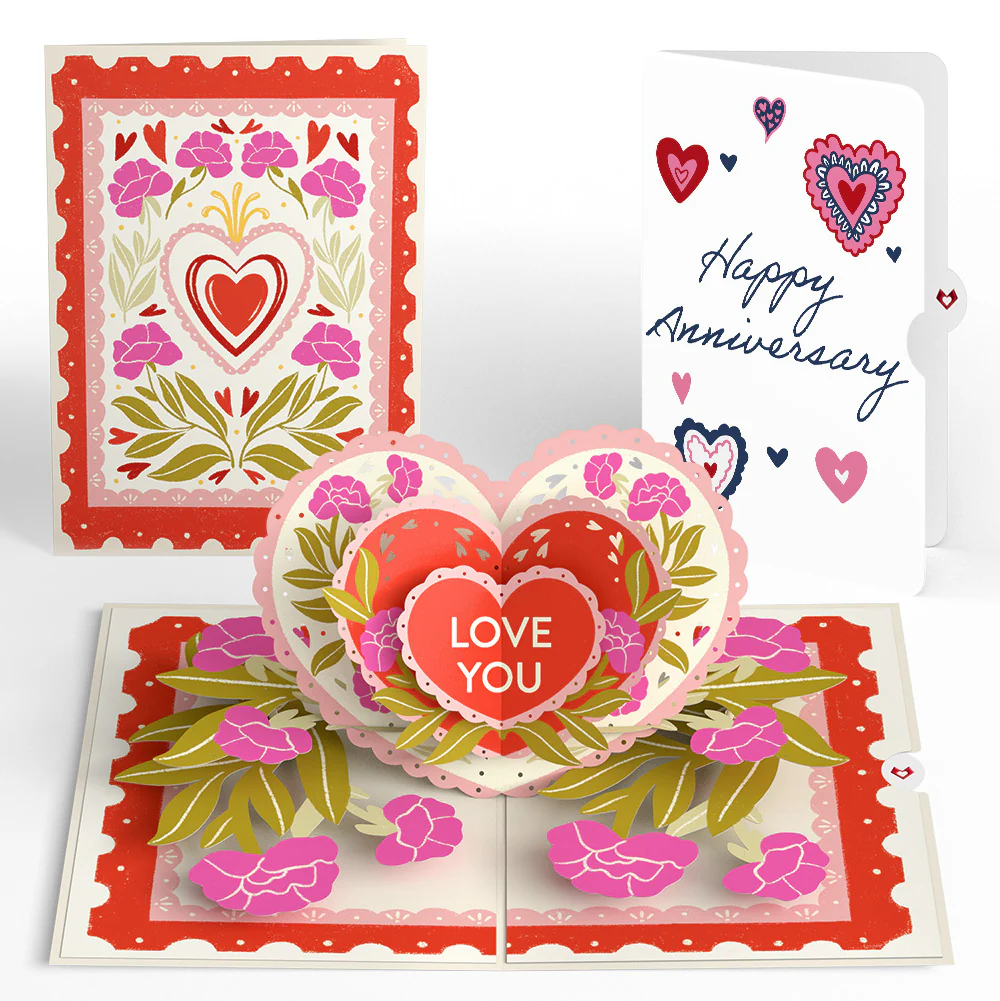 Vintage Floral Love You Heart Anniversary Pop-Up Card and Sentiment Set