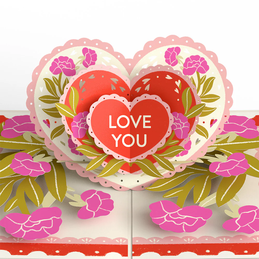 Vintage Floral Love You Heart Anniversary Pop-Up Card and Sentiment Set - Image 3