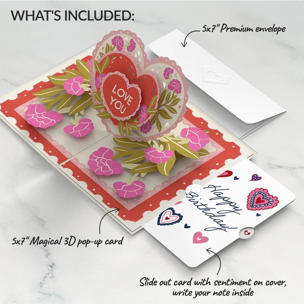 Vintage Floral Love You Heart Birthday Pop-Up Card and Sentiment Set - Image 2