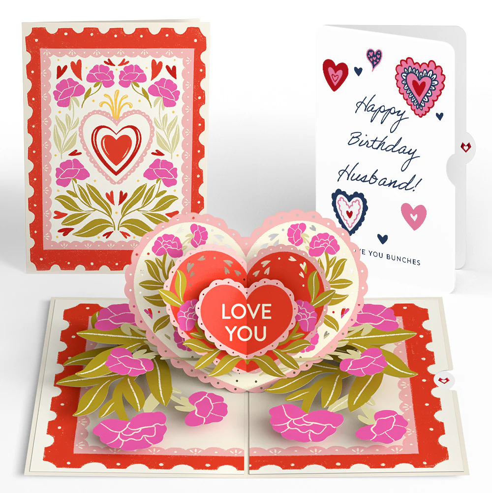 Vintage Floral Love You Heart Birthday Pop-Up Card and Sentiment Set for Husband