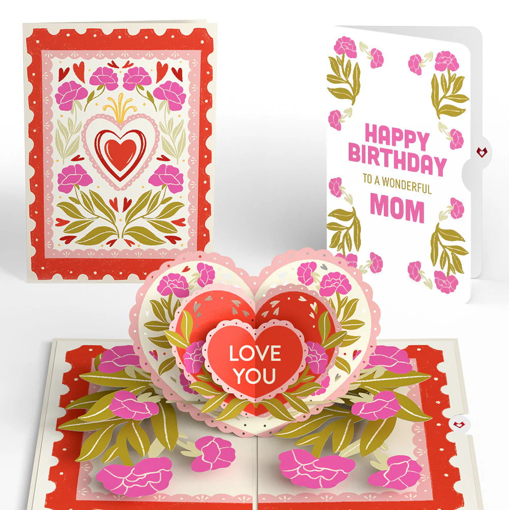 Vintage Floral Love You Heart Birthday Pop-Up Card and Sentiment Set for Mom