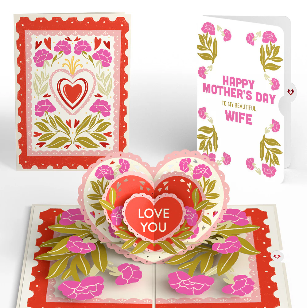 Vintage Floral Love You Heart Mother’s Day Pop-Up Card and Sentiment Set for Wife