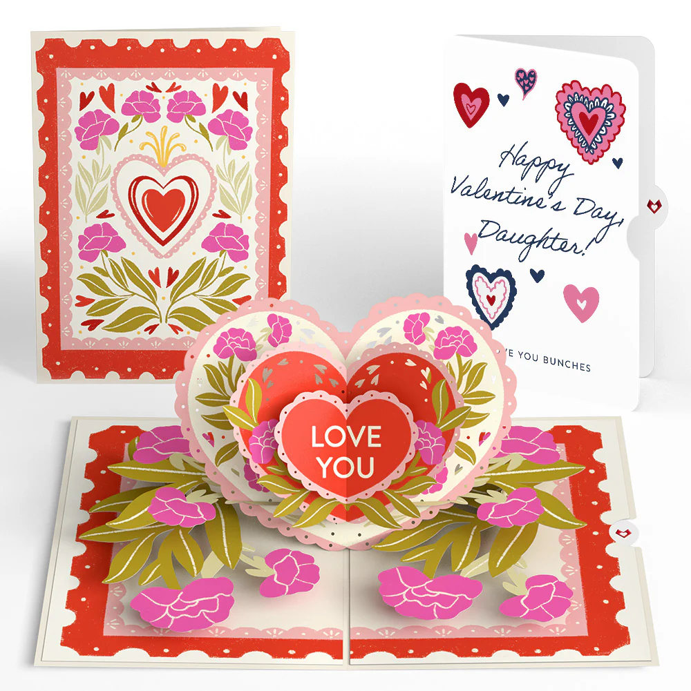 Vintage Floral Love You Heart Valentine Pop-Up Card and Sentiment Set for Daughter