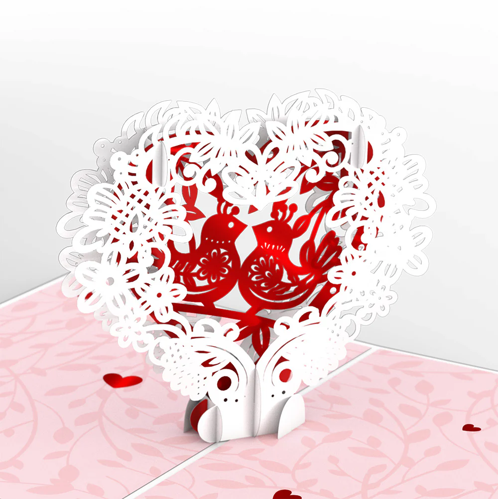 Vintage Love Birds Valentine Pop-Up Card and Big Sweet Heart Sentiment Set - Image 3