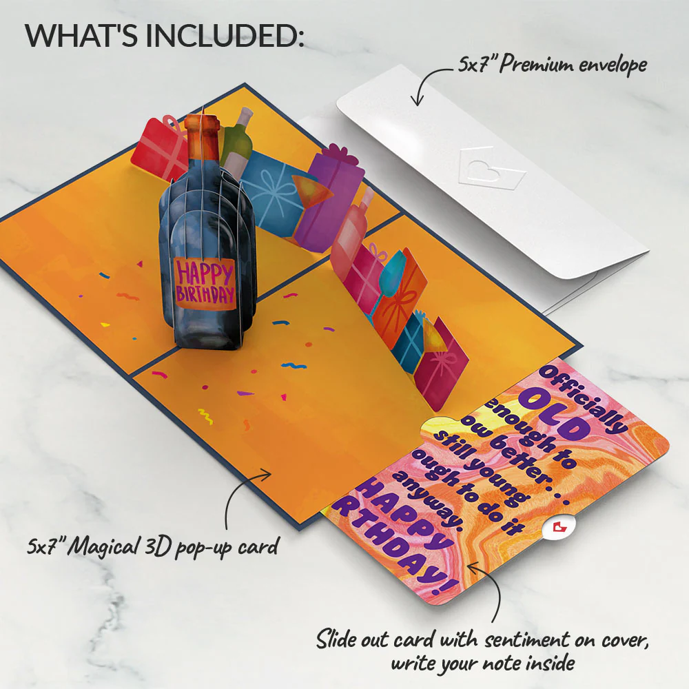 Vintage Wine Birthday Pop-Up Card and Old Enough Young Enough Sentiment Set - Image 2