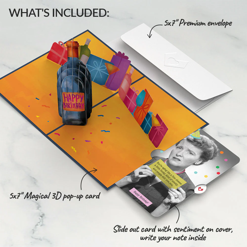 Vintage Wine Birthday Pop-Up Card and Sentiment Set - Image 2