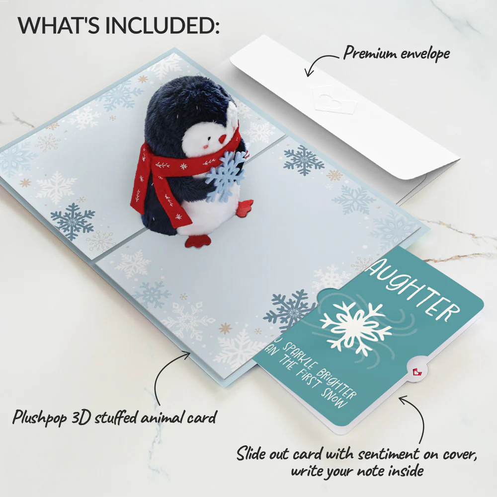 'Warm Winter Wishes' Holiday Penguin Plushpop Card and Sentiment Set for Daughter - Image 2