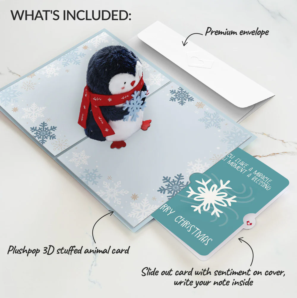 'Warm Winter Wishes' Holiday Penguin Plushpop Card and Snowflake Sentiment Set - Image 2