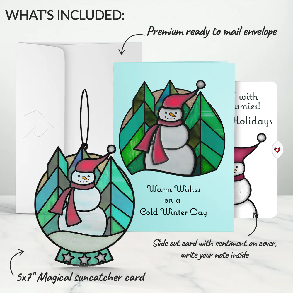Warm Wishes Snowman Suncatcher Card and Chillin’ Holiday Sentiment Set - Image 2