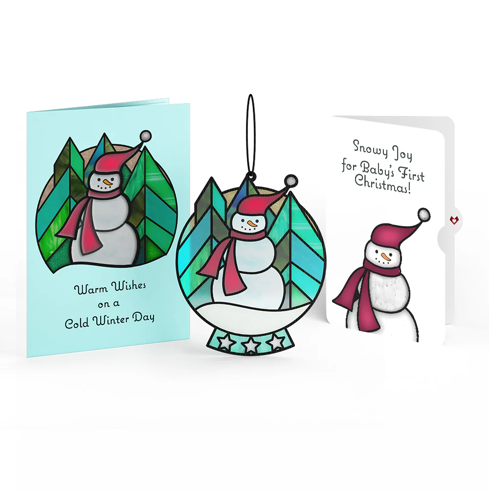 Warm Wishes Snowman First Christmas Suncatcher Card and Sentiment Set for Baby