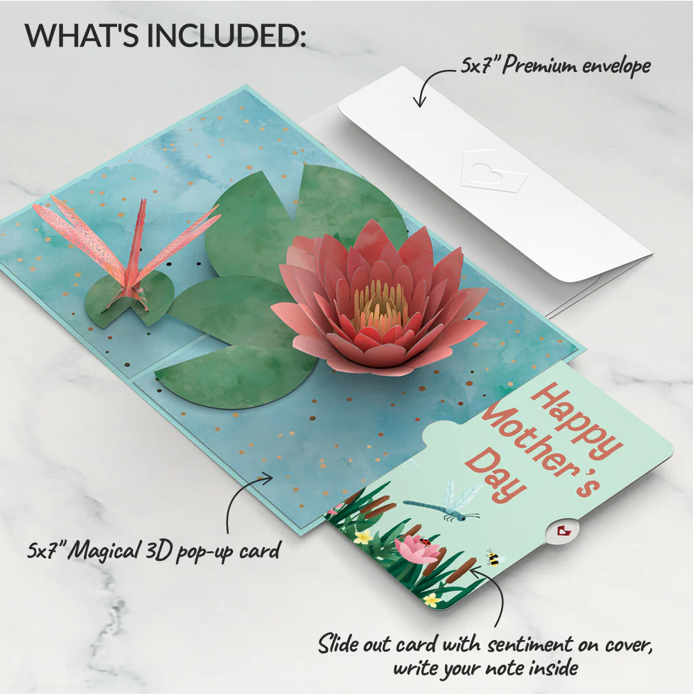 Water Lily Dragonfly Mother’s Day Pop-Up Card and Sentiment Set - Image 2