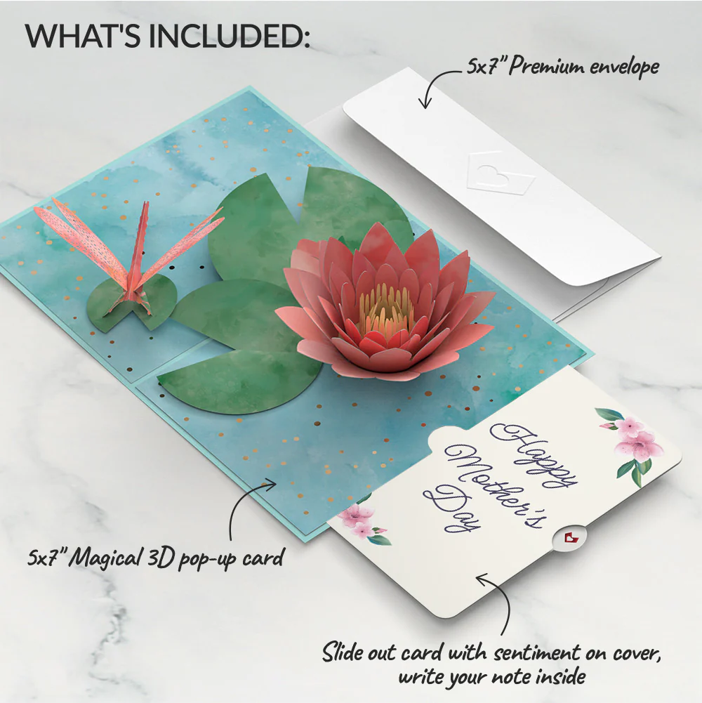 Water Lily Dragonfly Mother's Day Pop-Up Card and Sentiment Set - Image 2