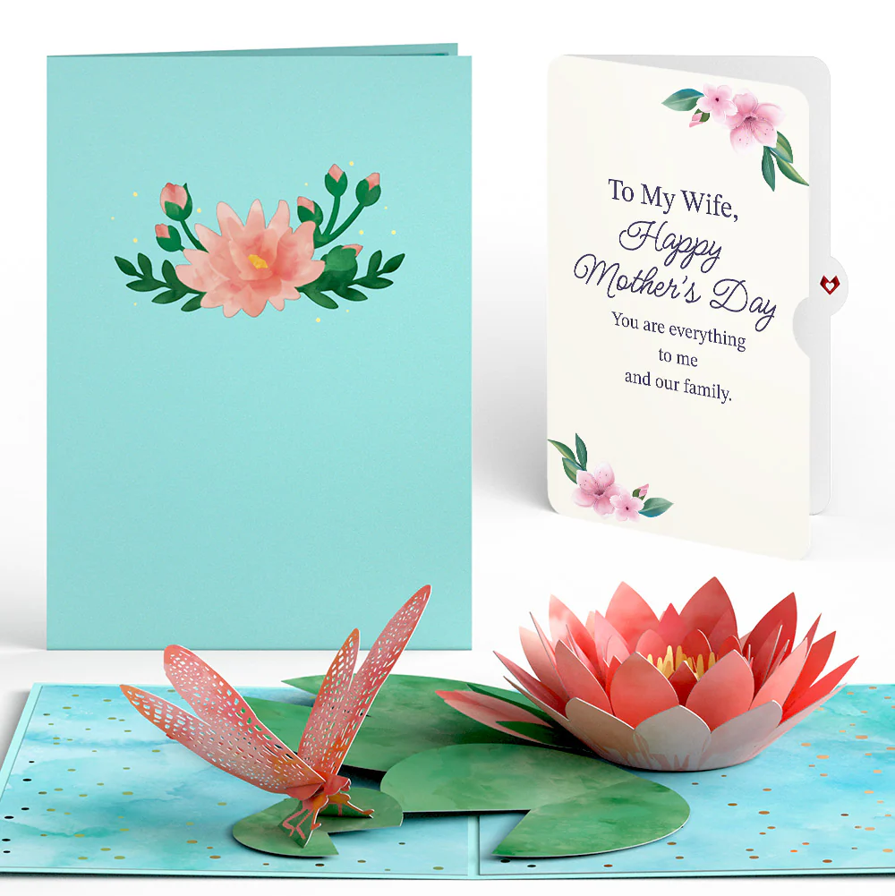 Water Lily Dragonfly Mother's Day Pop-Up Card and Sentiment Set for Wife