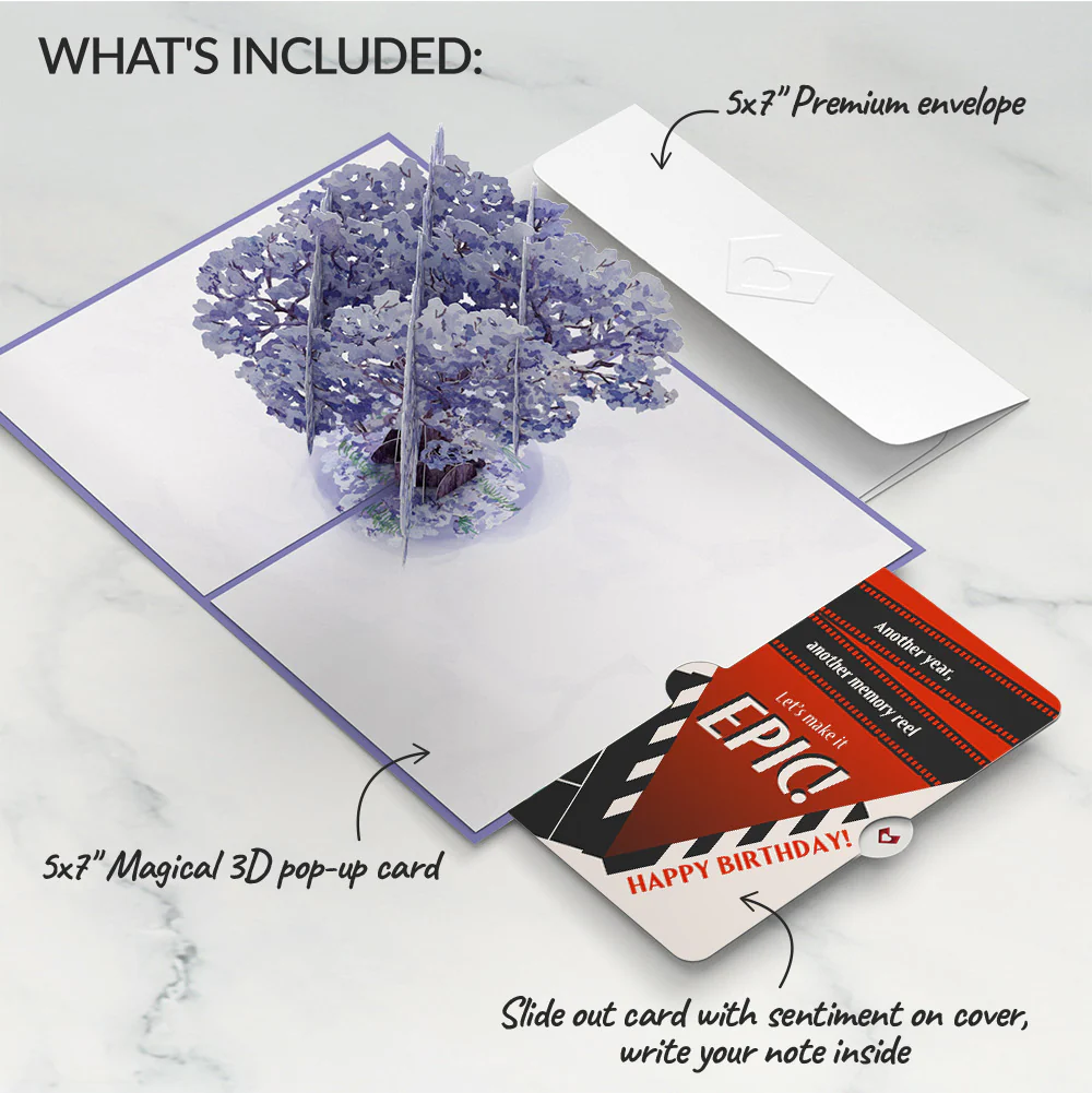 Watercolor Jacaranda Tree Birthday Pop-Up Card and Epic Reel Sentiment Set - Image 2