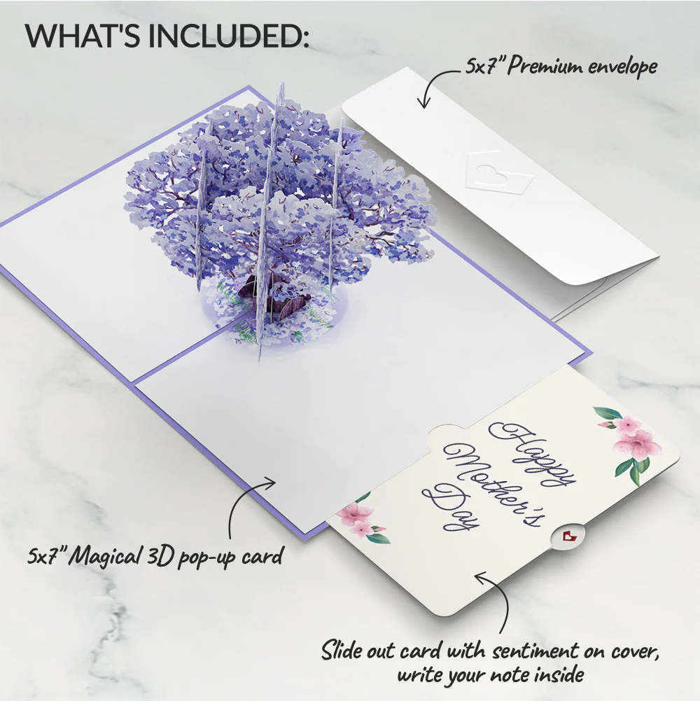 Watercolor Jacaranda Tree Mother's Day Pop-Up Card and Sentiment Set - Image 2