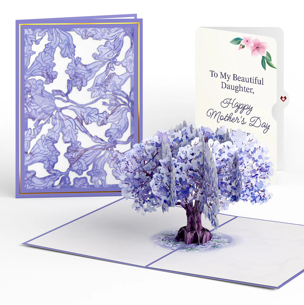 Watercolor Jacaranda Tree Mother's Day Pop-Up Card and Sentiment Set for Daughter