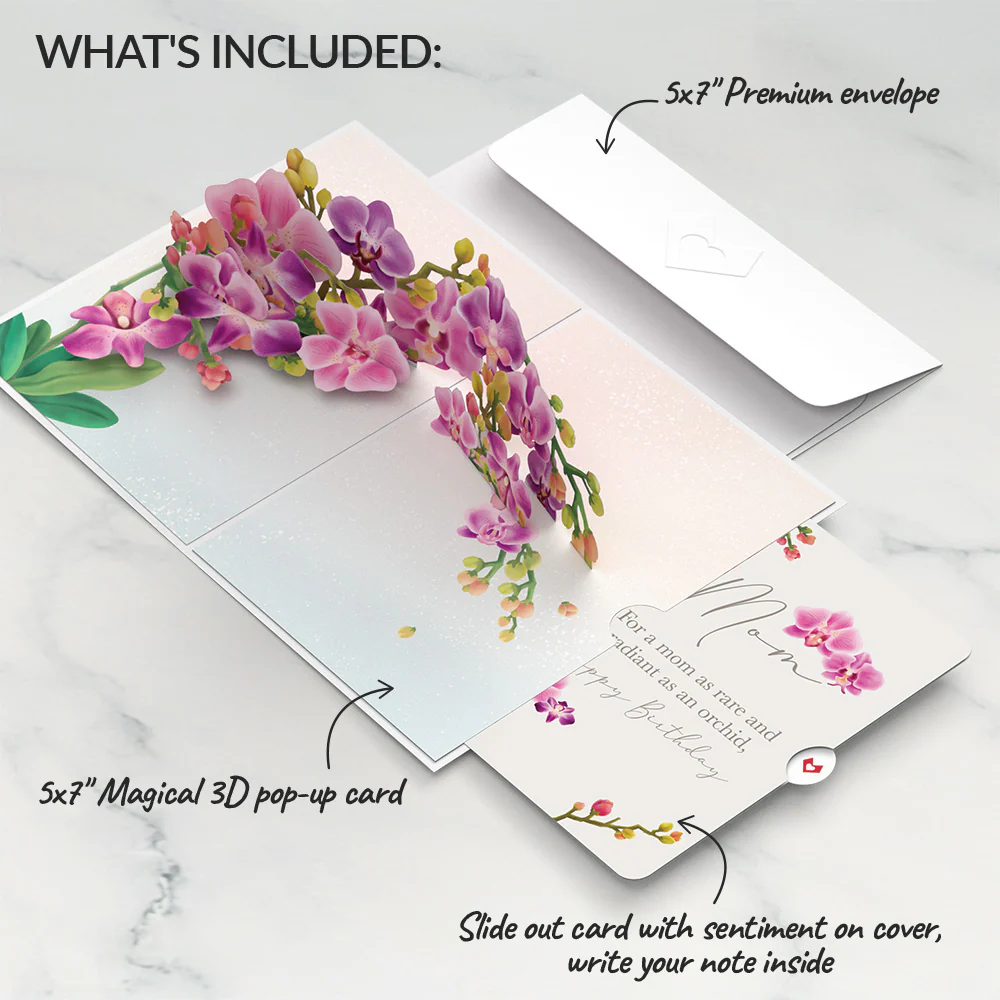 Watercolor Orchid Birthday Pop-Up Card and Sentiment Set for Mom - Image 2