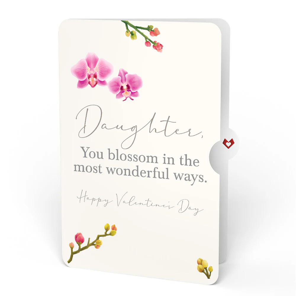 Watercolor Orchid Valentine Pop-Up Card and Sentiment Set for Daughter - Image 4