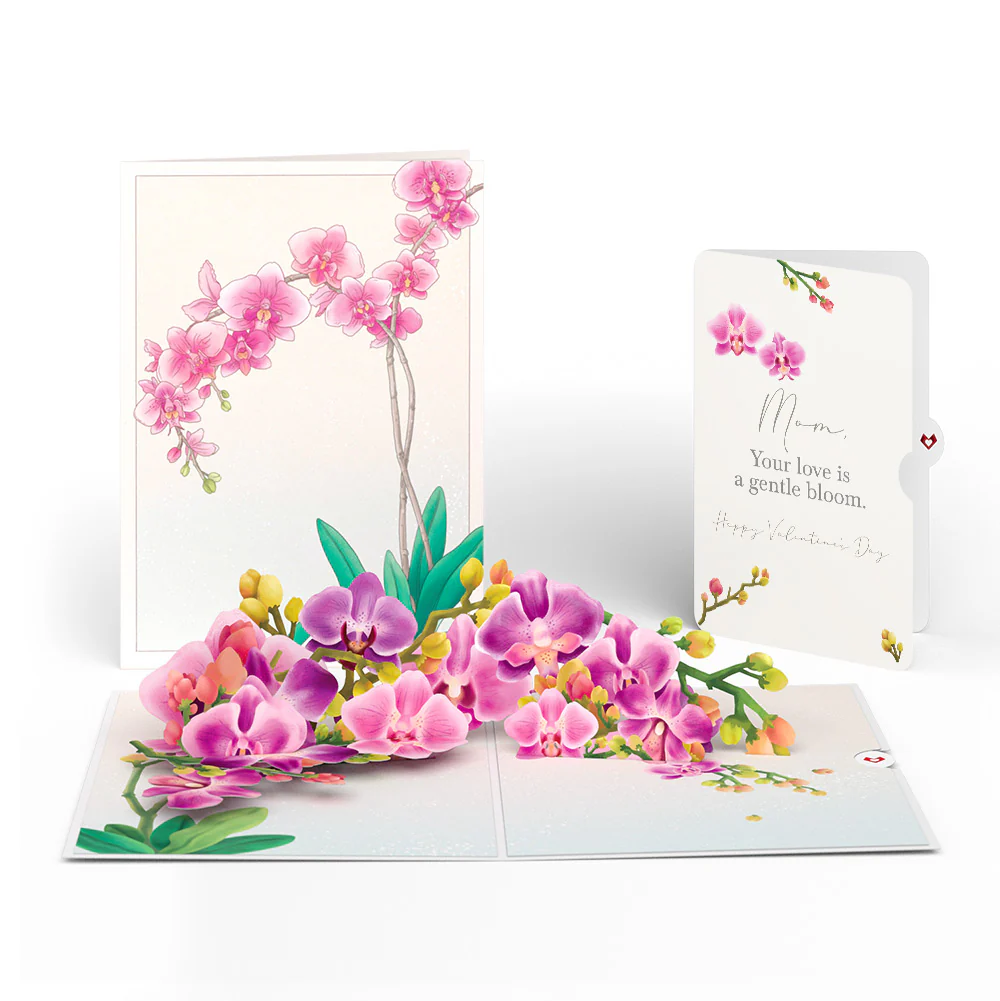 Watercolor Orchid Valentine Pop-Up Card and Sentiment Set for Mom
