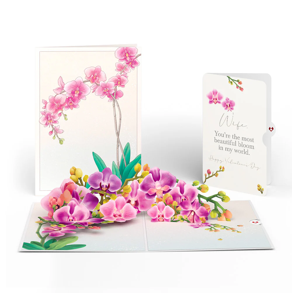 Watercolor Orchid Valentine Pop-Up Card and Sentiment Set for Wife