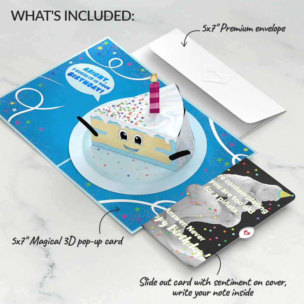 Whimsical Birthday Cake Slice with The Thinker Pop-Up Card and Sentiment Set - Image 2
