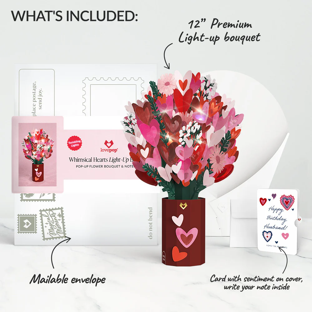 Whimsical Hearts Birthday Light-Up Bouquet and Sentiment Set for Husband - Image 2