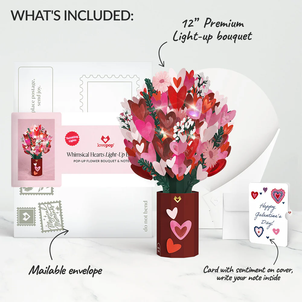 Whimsical Hearts Galentine's Day Light-Up Bouquet and Sentiment Set - Image 2