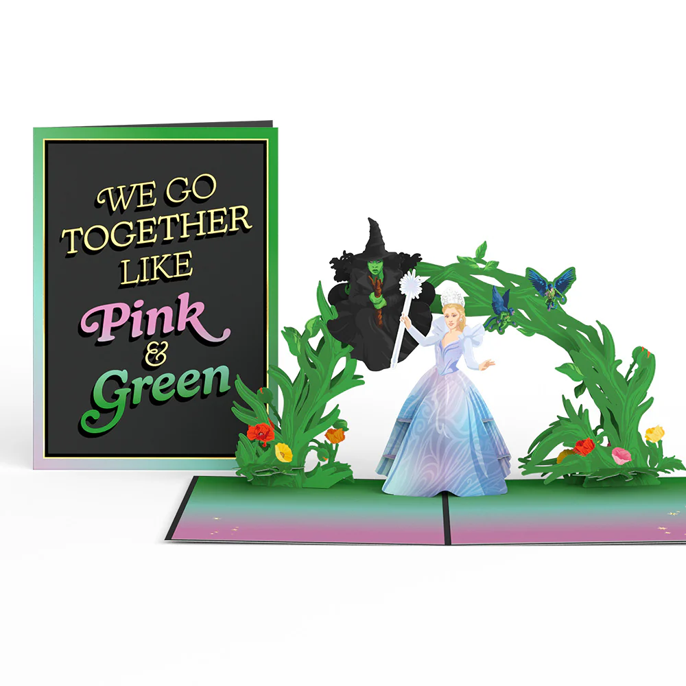 Wicked Elphaba & Glinda We Go Together Like Pink & Green Pop-Up Card