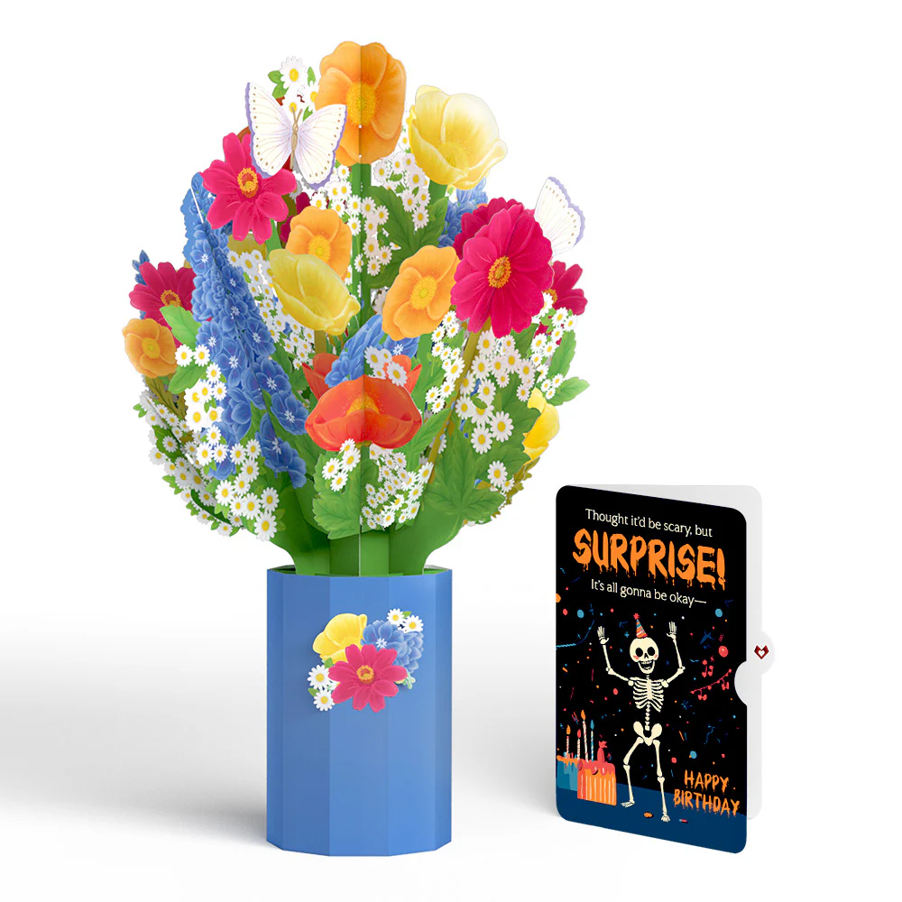Wildflower Birthday Bouquet and Surprise Skeleton Sentiment Set