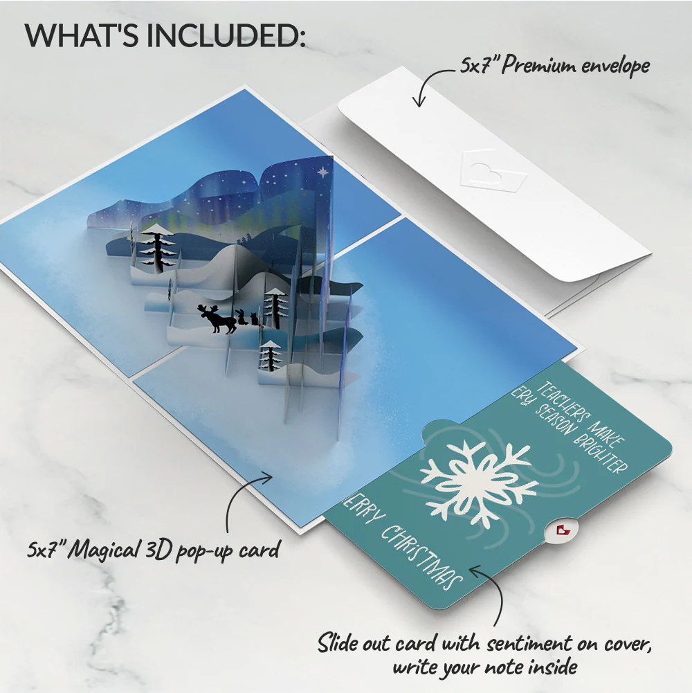 Winter Borealis Scene Pop-Up Card and Sentiment Set for Teacher - Image 2