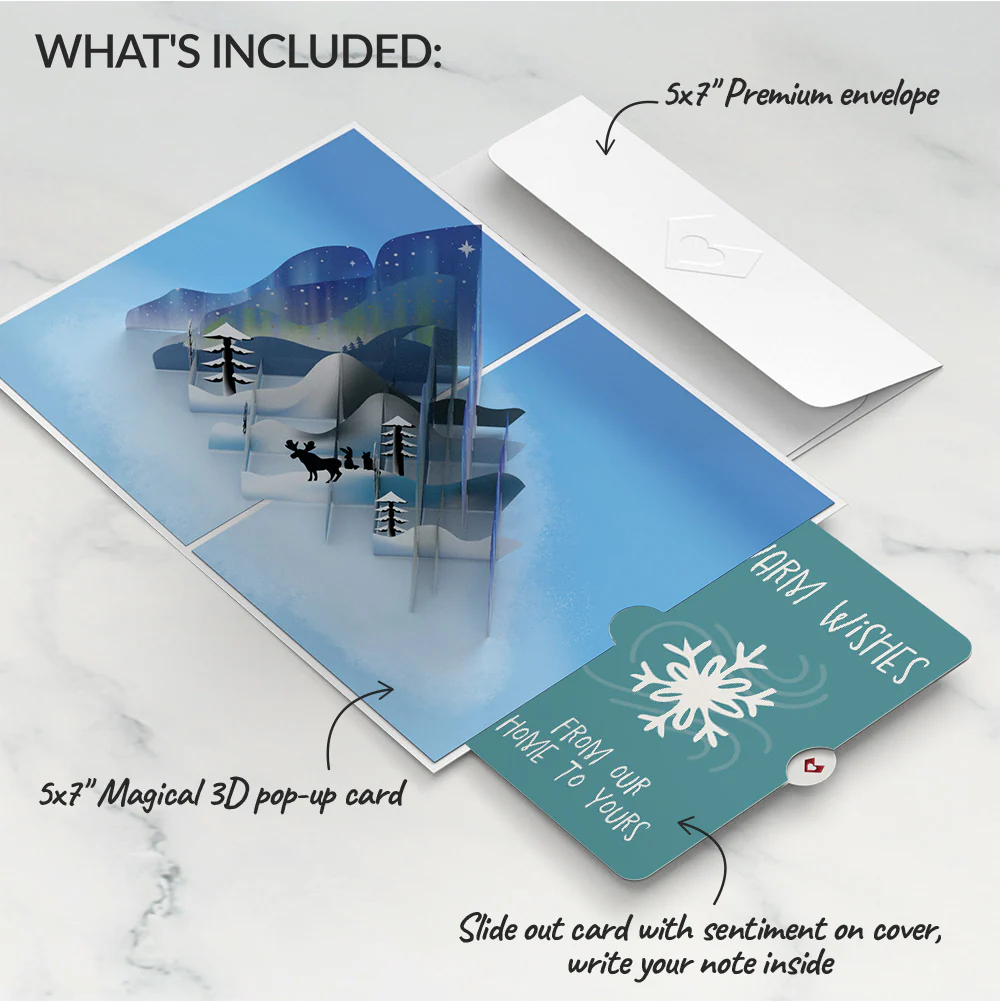 Winter Borealis Scene Pop-Up Card and Snowflake Holiday Sentiment Set - Image 2