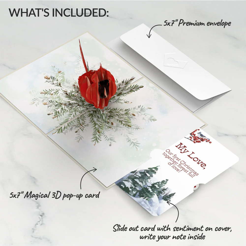 Winter Cardinal First Christmas Pop-Up Card and Sentiment Set for Partner - Image 2
