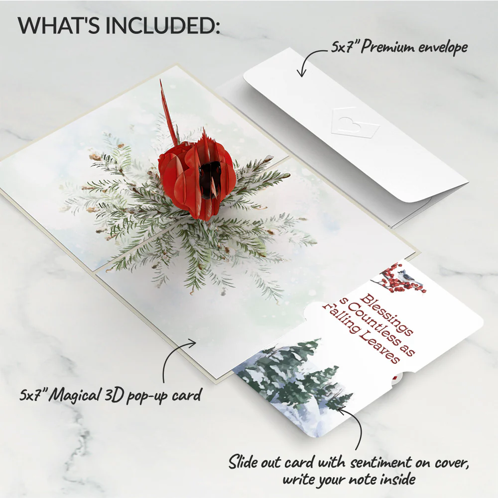 Winter Cardinal Pop-Up Card and Countless Blessings Sentiment Set - Image 2