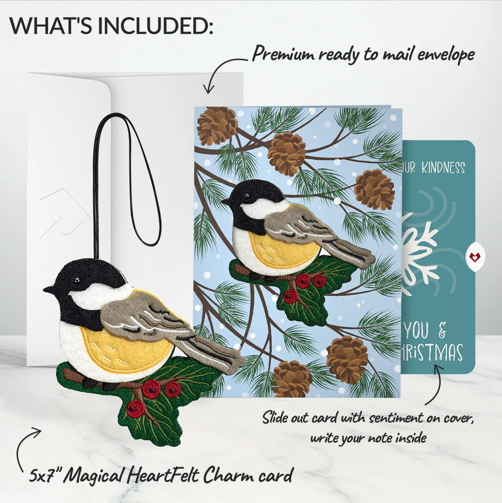 Winter Chickadee HeartFelt Charm Card™ and Snowflake Kindness Christmas Sentiment Set - Image 2