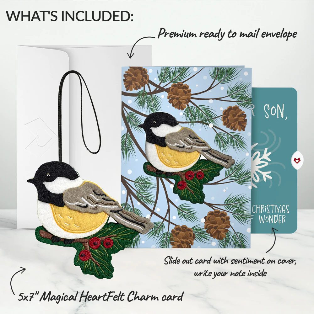 Winter Chickadee HeartFelt Charm Card™ and Snowflake Christmas Sentiment Set for Son - Image 2