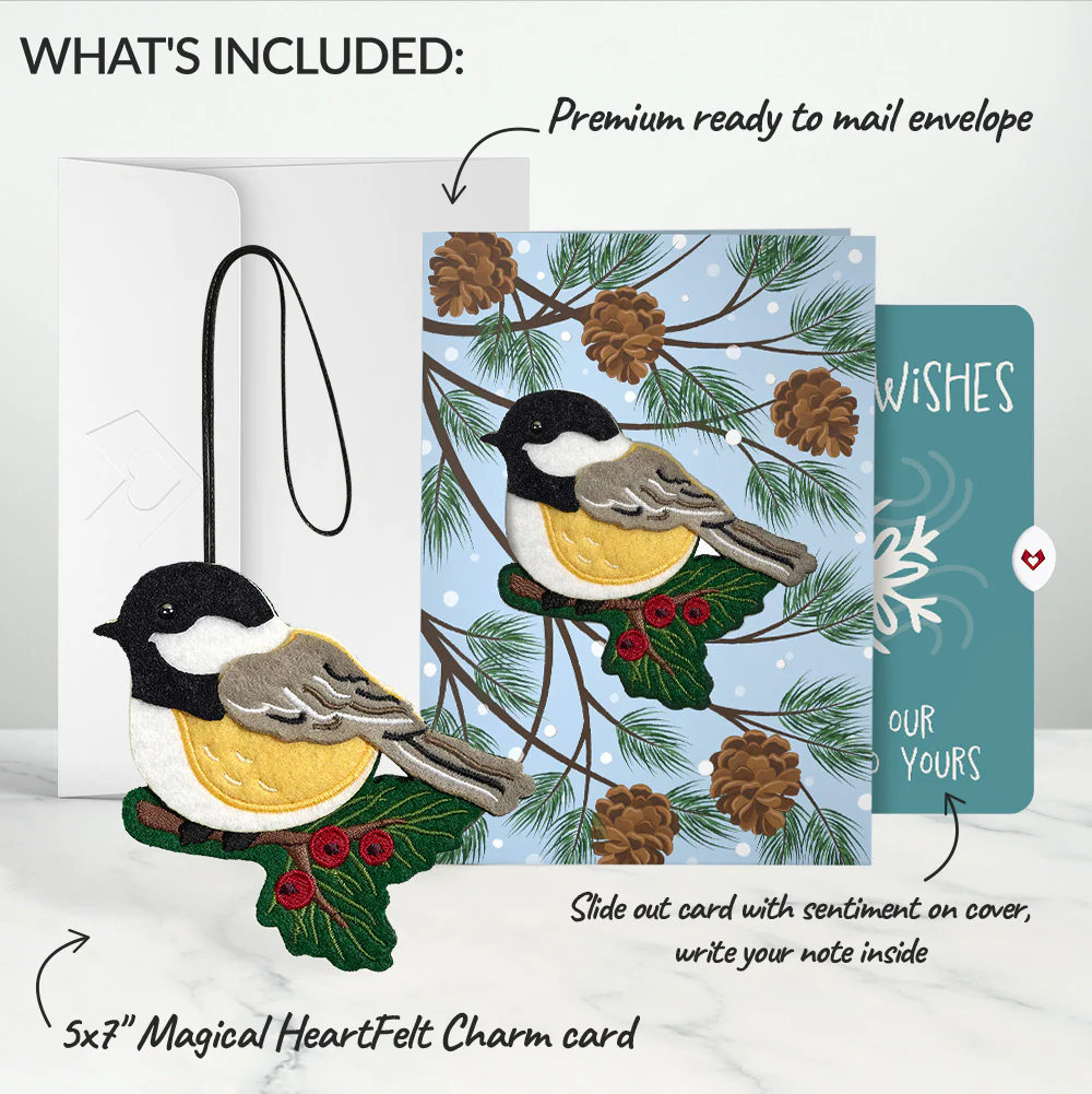 Winter Chickadee HeartFelt Charm Card™ and Snowflake Holiday Sentiment Set - Image 2
