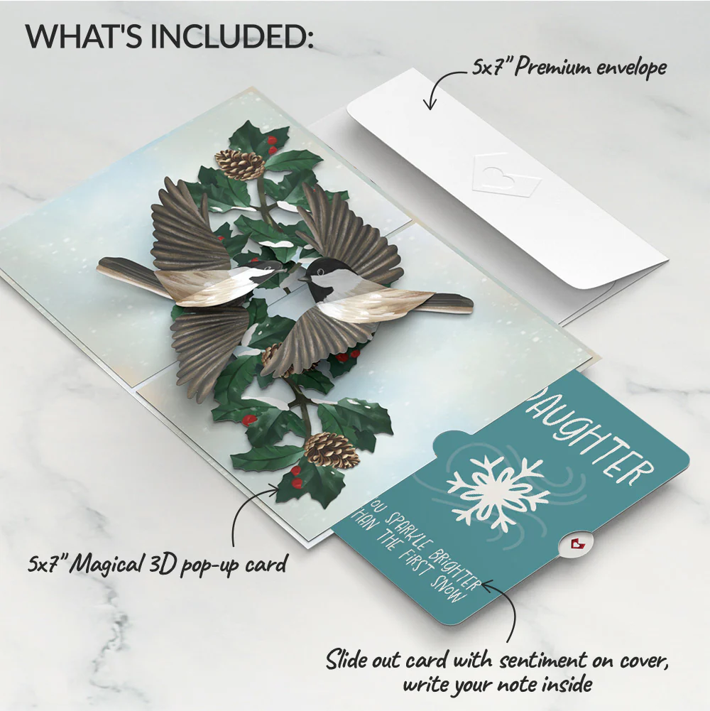 Winter Chickadees Pop-Up Card and Sentiment Set for Daughter - Image 2