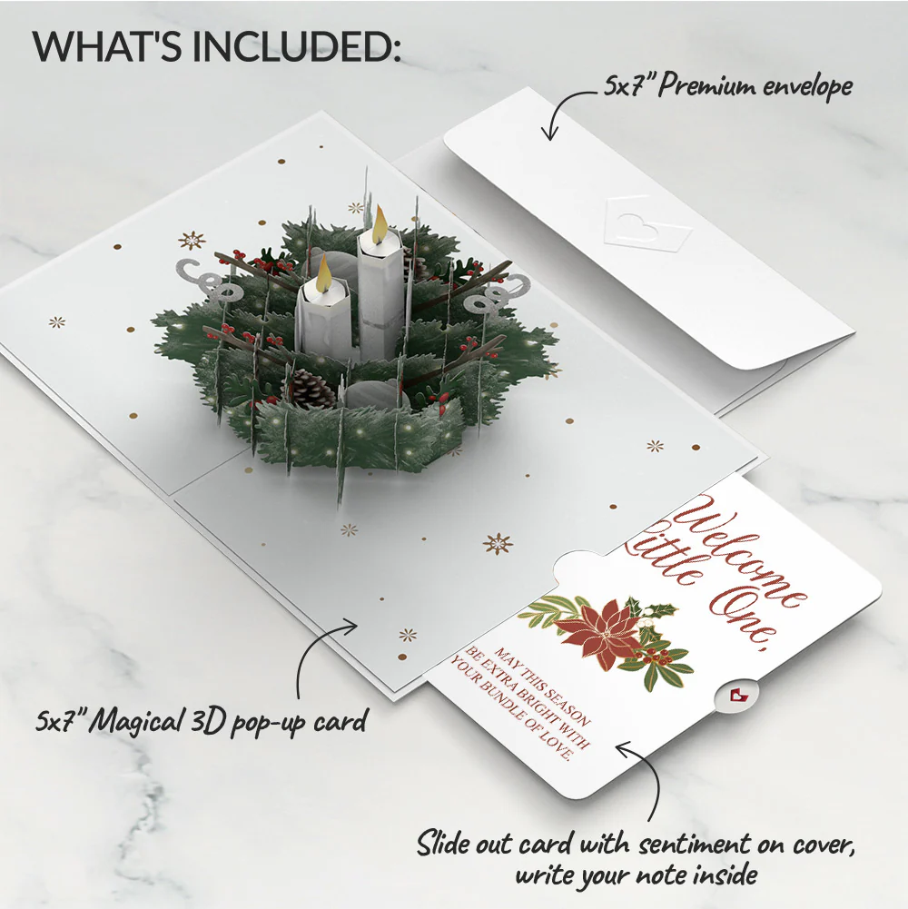 Winter Greens Christmas Candle Pop-Up Card and Sentiment Set for Baby - Image 2