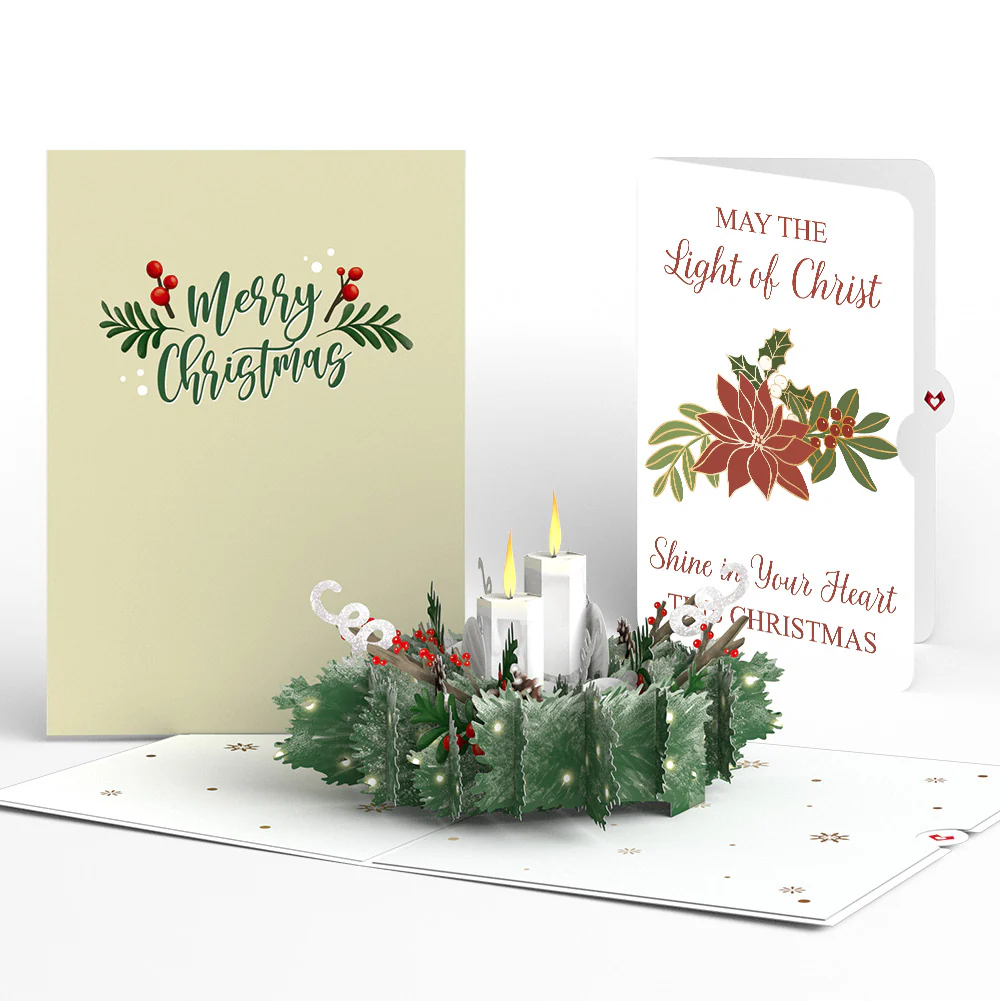 Winter Greens Christmas Candle Pop-Up Card and Poinsettia Light of Christ Sentiment Set