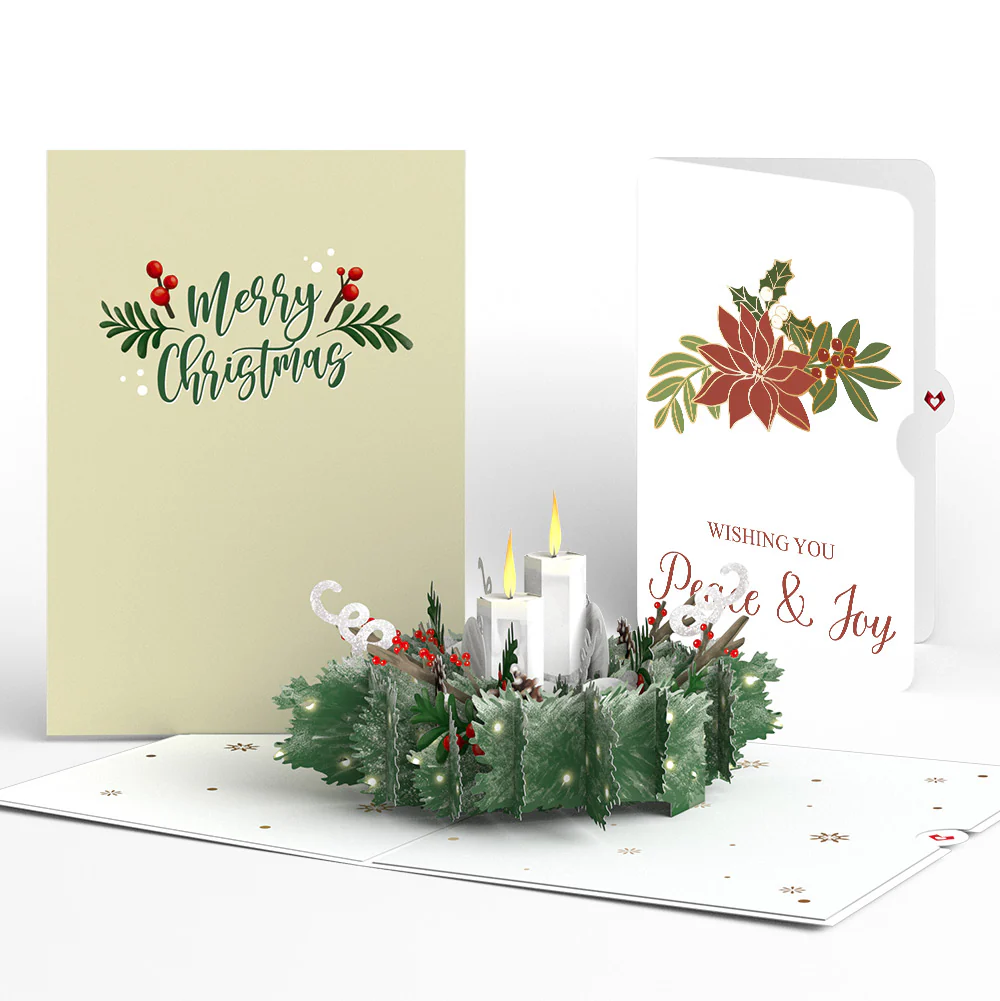Winter Greens Christmas Candle Pop-Up Card and Poinsettia Peace & Joy Sentiment Set