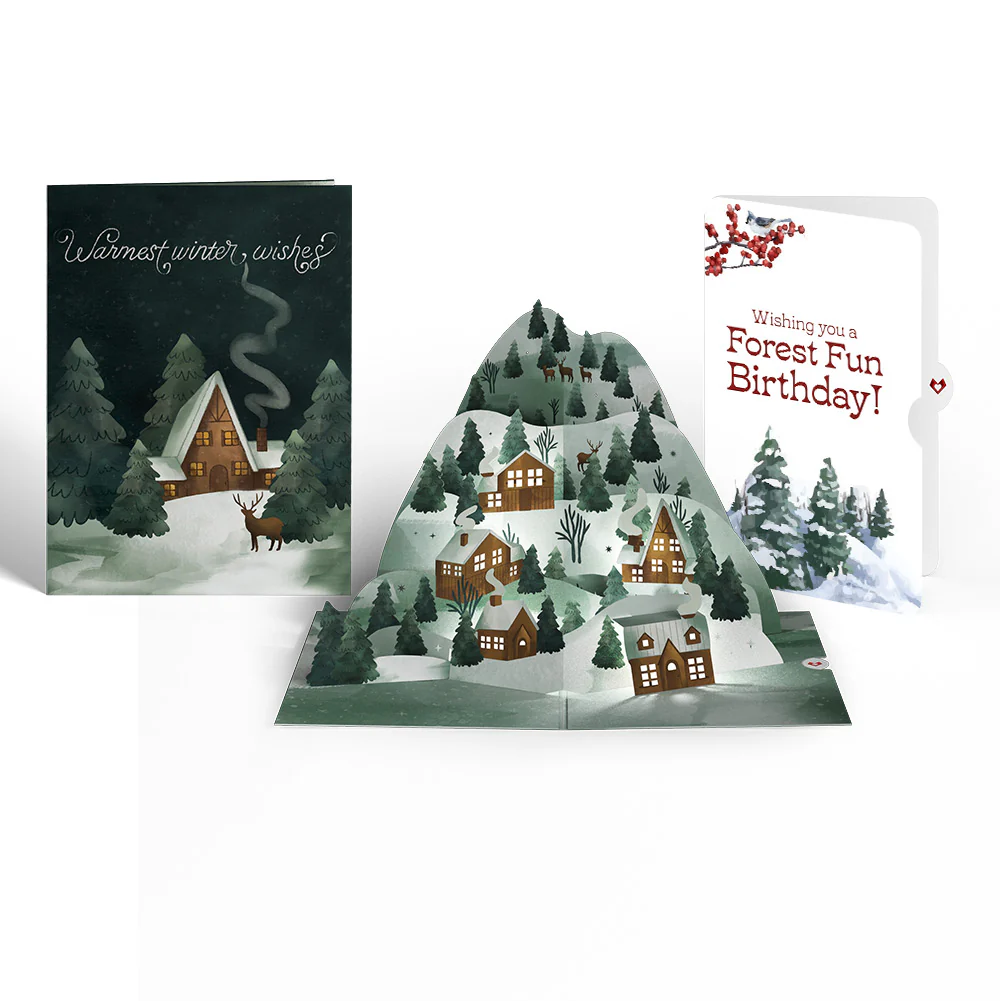 Winter Wishes Mountain Village Birthday Light-Up Pop-Up Card and Forest Fun Sentiment Set